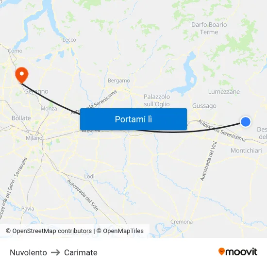 Nuvolento to Carimate map