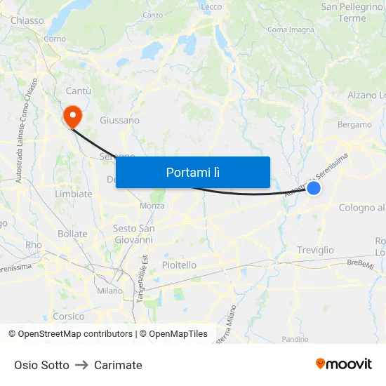 Osio Sotto to Carimate map