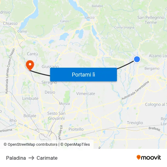 Paladina to Carimate map