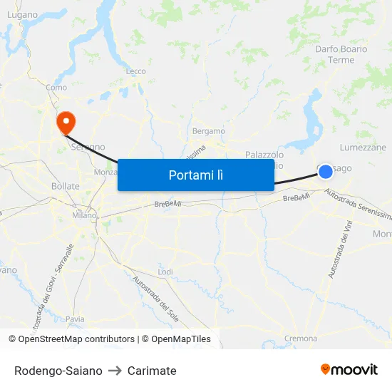 Rodengo-Saiano to Carimate map