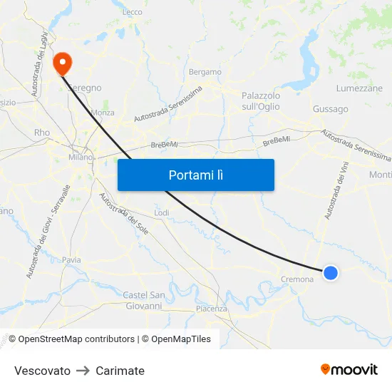 Vescovato to Carimate map