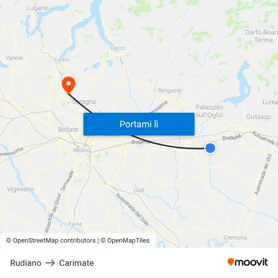 Rudiano to Carimate map