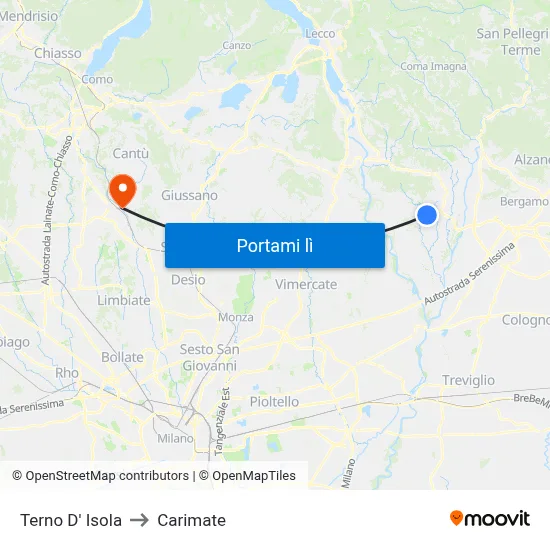 Terno D' Isola to Carimate map