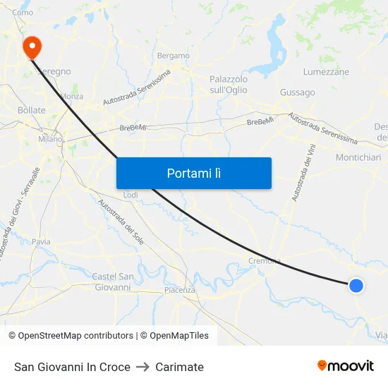 San Giovanni In Croce to Carimate map