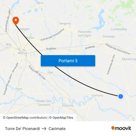 Torre De' Picenardi to Carimate map