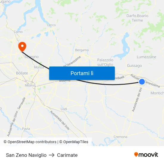 San Zeno Naviglio to Carimate map