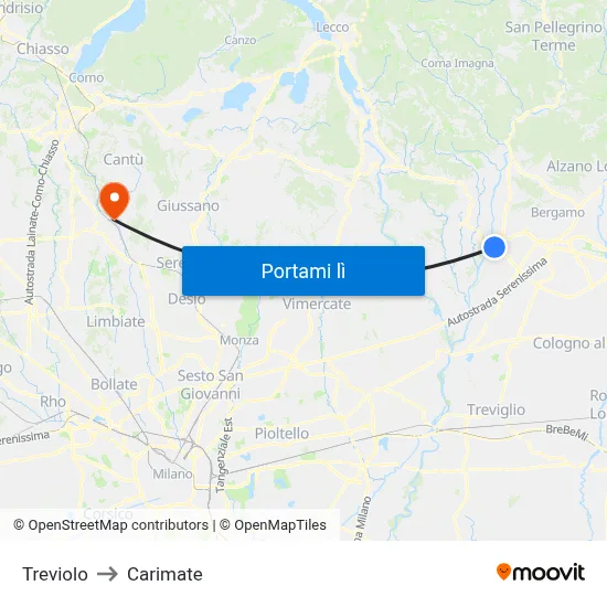 Treviolo to Carimate map