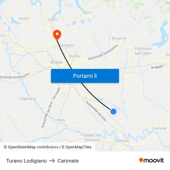 Turano Lodigiano to Carimate map