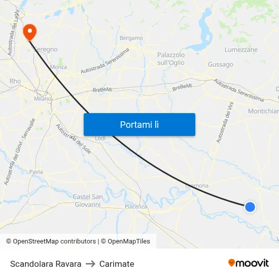 Scandolara Ravara to Carimate map