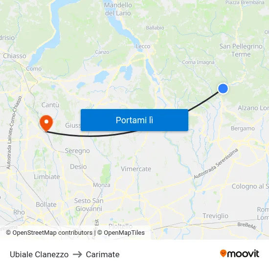 Ubiale Clanezzo to Carimate map