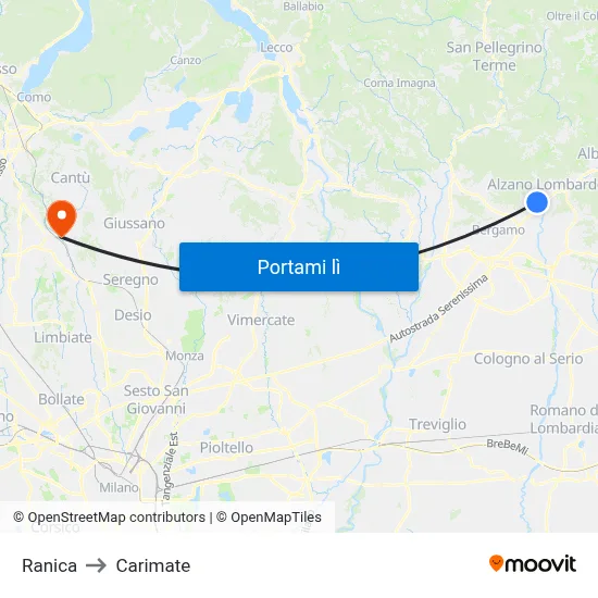 Ranica to Carimate map
