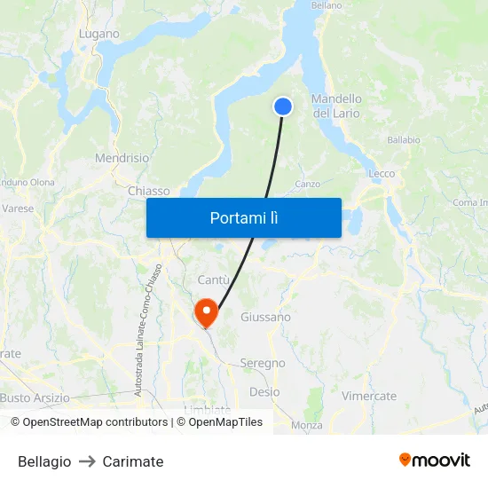 Bellagio to Carimate map