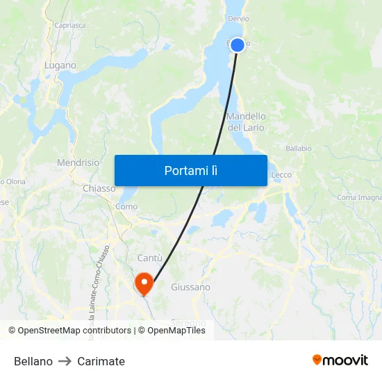 Bellano to Carimate map