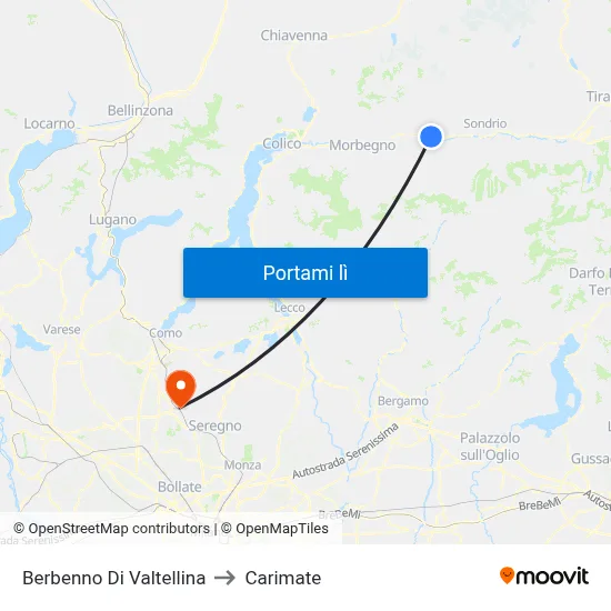 Berbenno Di Valtellina to Carimate map