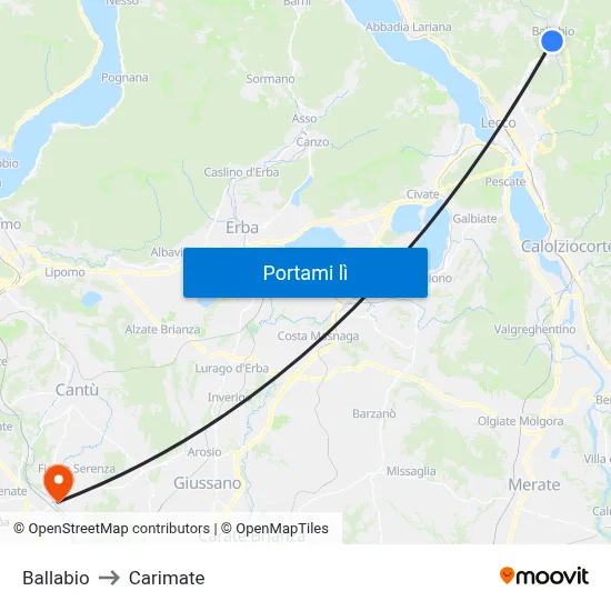 Ballabio to Carimate map