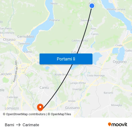 Barni to Carimate map