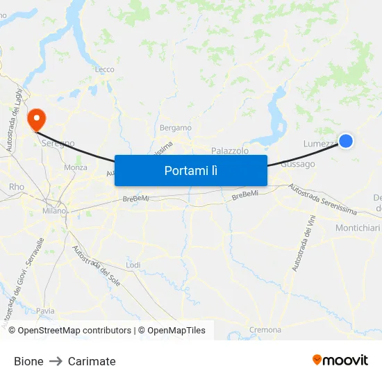 Bione to Carimate map