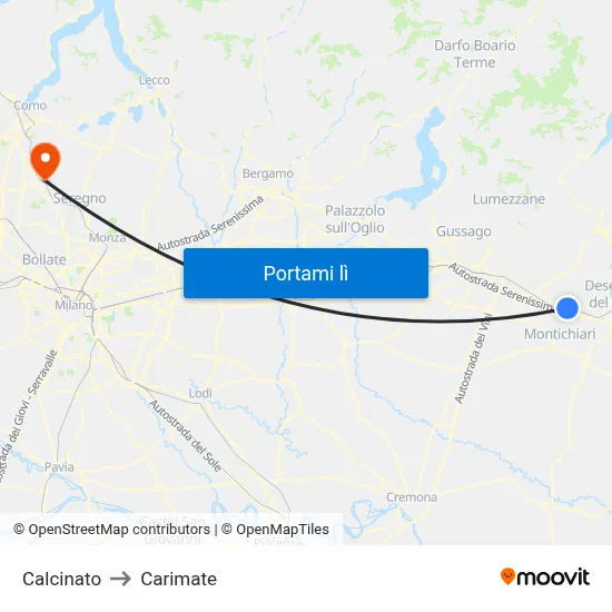 Calcinato to Carimate map