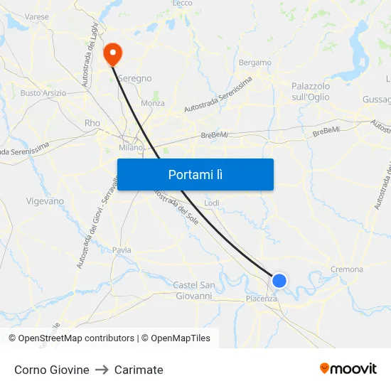 Corno Giovine to Carimate map