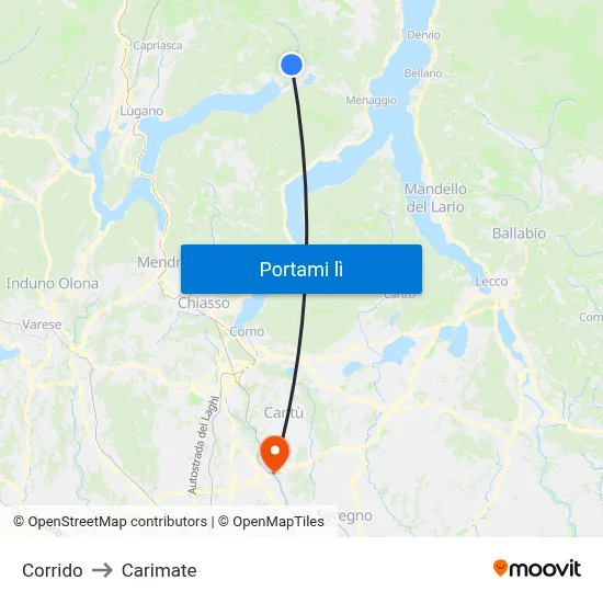 Corrido to Carimate map