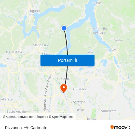 Dizzasco to Carimate map
