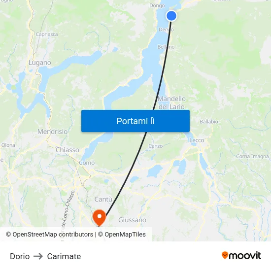 Dorio to Carimate map