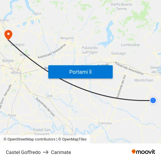 Castel Goffredo to Carimate map