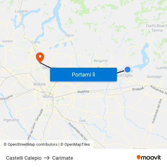 Castelli Calepio to Carimate map