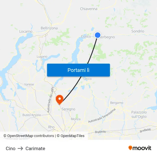 Cino to Carimate map