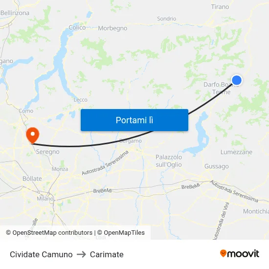 Cividate Camuno to Carimate map