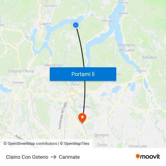Claino Con Osteno to Carimate map