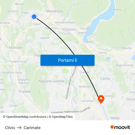 Clivio to Carimate map