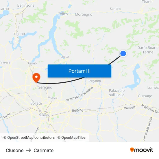 Clusone to Carimate map