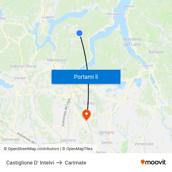 Castiglione D' Intelvi to Carimate map