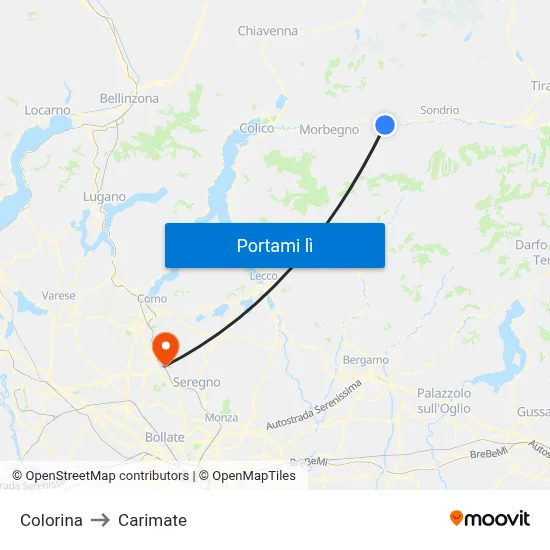 Colorina to Carimate map