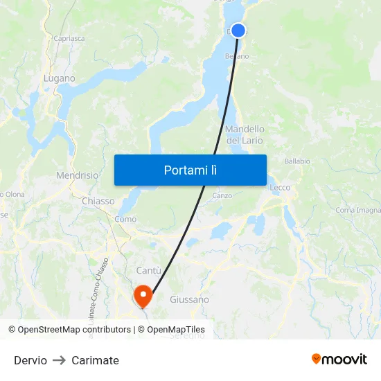 Dervio to Carimate map