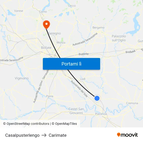 Casalpusterlengo to Carimate map