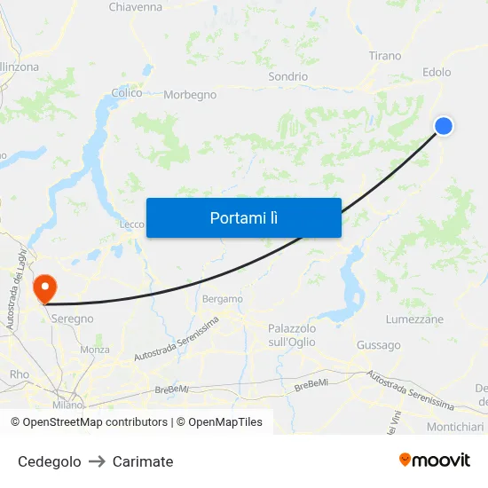 Cedegolo to Carimate map