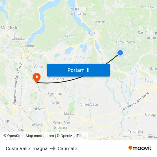 Costa Valle Imagna to Carimate map