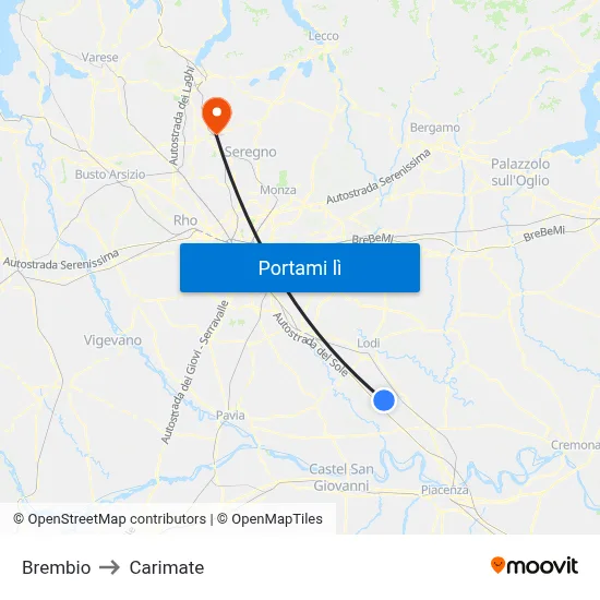 Brembio to Carimate map