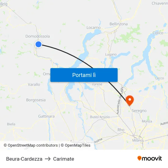 Beura-Cardezza to Carimate map
