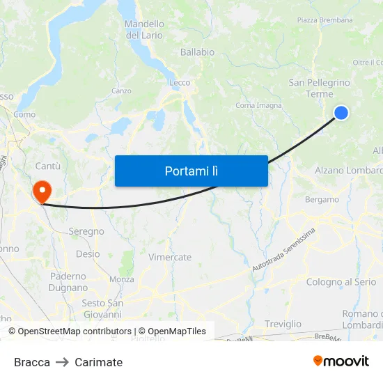 Bracca to Carimate map