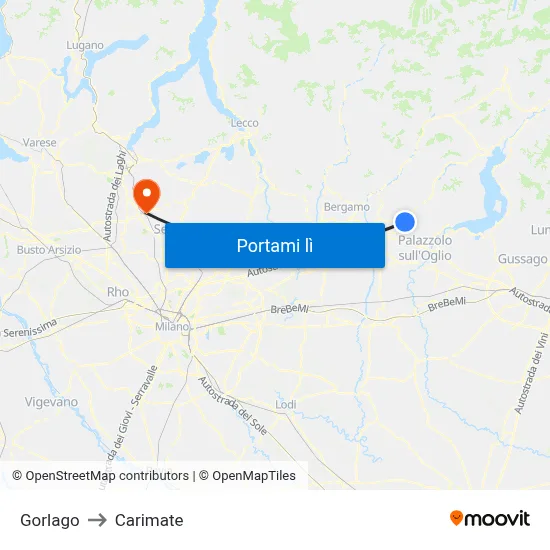 Gorlago to Carimate map