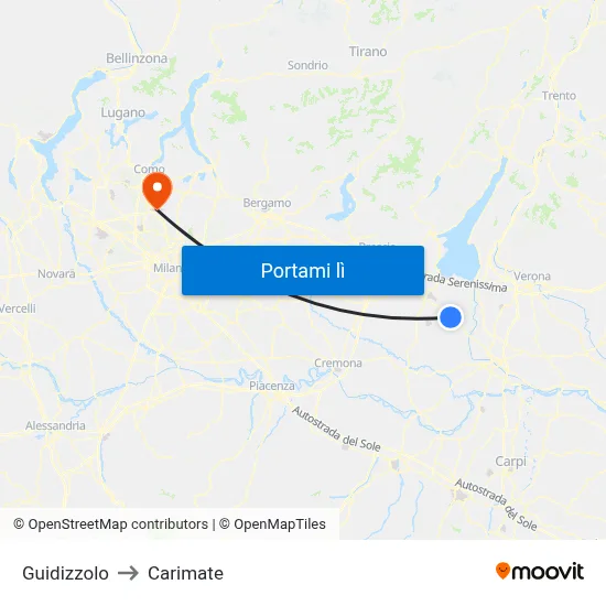 Guidizzolo to Carimate map