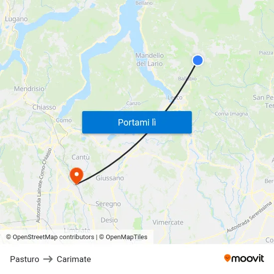Pasturo to Carimate map