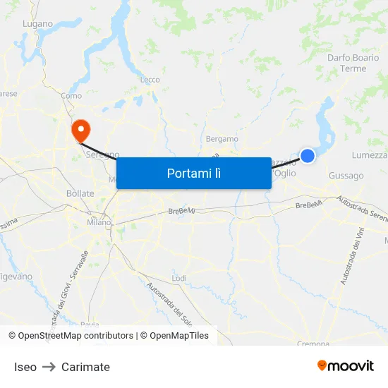 Iseo to Carimate map