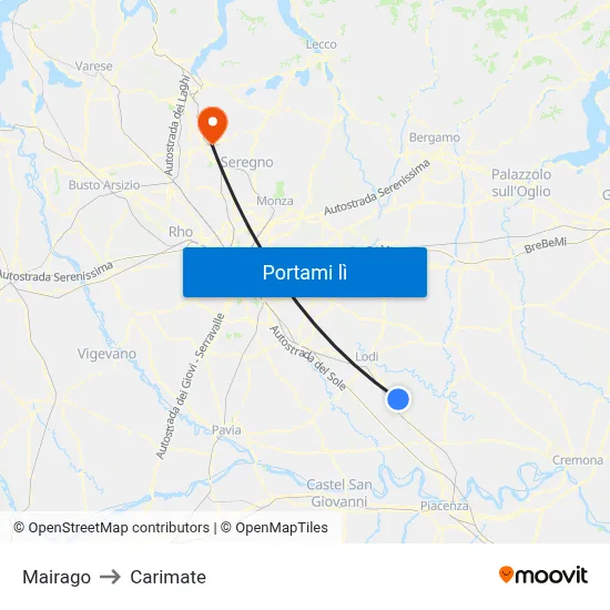 Mairago to Carimate map