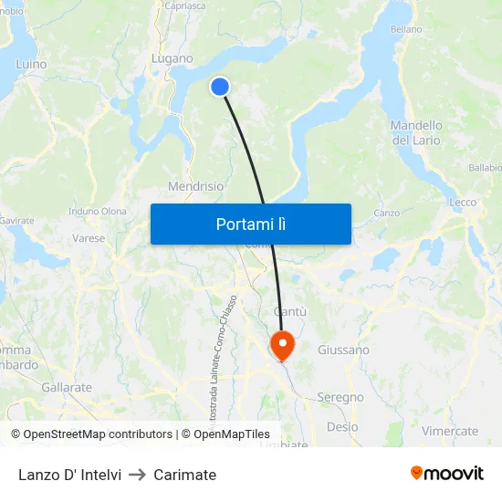 Lanzo D' Intelvi to Carimate map