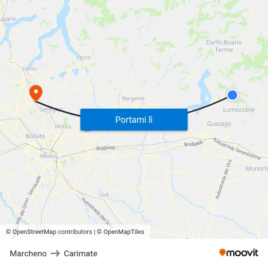 Marcheno to Carimate map