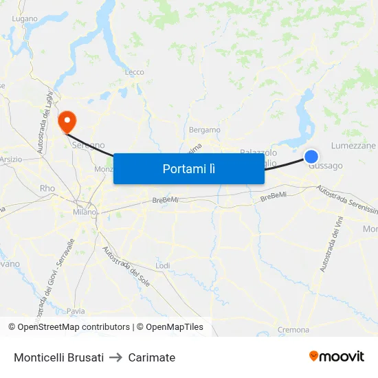 Monticelli Brusati to Carimate map